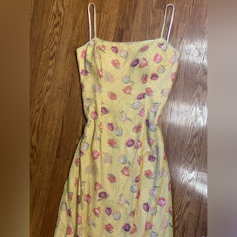 Vintage 90’s Y2K 100% Silk Dress Silk Slip Dress Backless Floral Prom Beaded - Picture 11 of 17